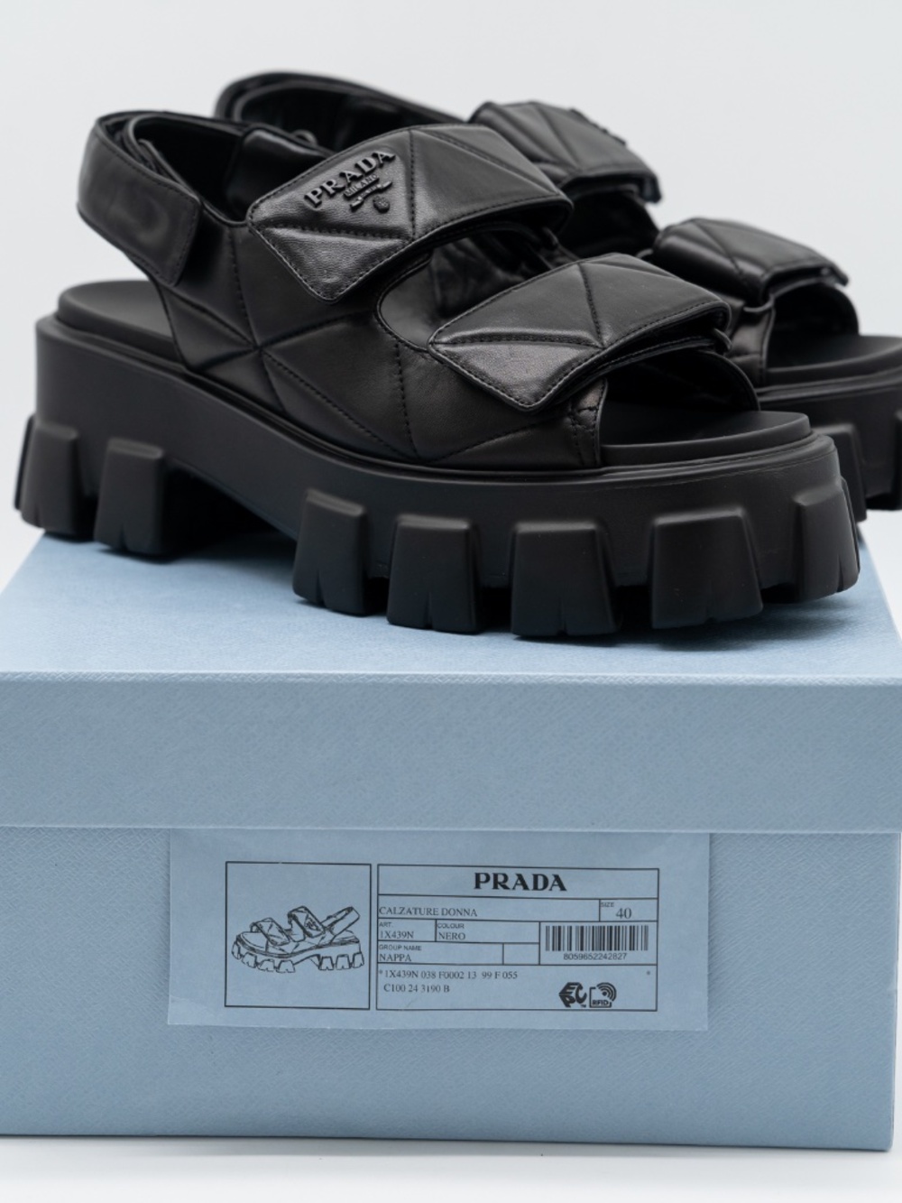 Prada Women's Monolith Nappa Leather Black Sandals Quilted size 40 eu 10 US - Picture 11 of 12